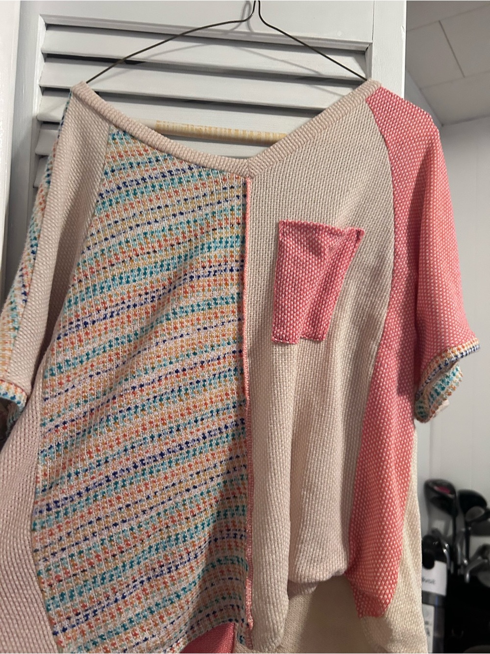 Women’s Colorblock Knit Top with Pink Accents